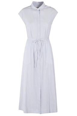 Pinstriped Tie-waisted Long Shirt Dress