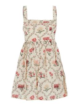 'barbara' Multicolor Short Dress With All-over Floral Embroidery In Linen Woman
