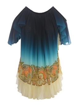 Etro Light Blue Shaded Georgette Mini Dress With Ruffles