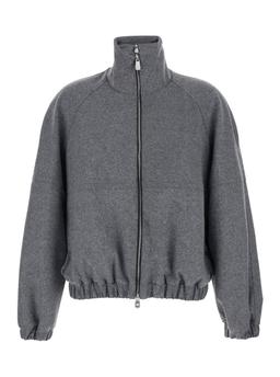 Pinko consuelo Grey Cropped Jacket With High Neck And Elastic Trims In Wool Blend Stretch Woman