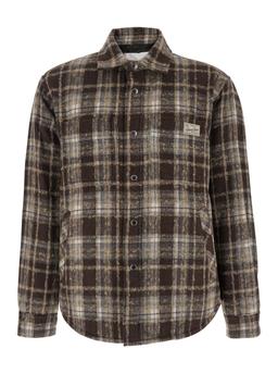Dunst Brown Checkered Shirt With Front Logo Patch In Flannel Man