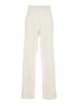 Fabiana Filippi Beige High-waisted Ribbed Knit Pants With Straight Hem In Wool Blend Woman