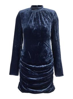 Rotate by Birger Christensen Blue Mini Dress With High Neck And Rear Zip Closure In Velvet Woman