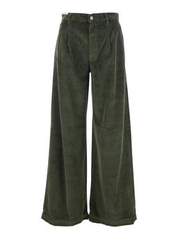 PT Torino Green Pants With Logo Patch On The Back In Corduroy Woman