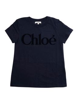 Chloé Blue Crewneck T-shirt With Logo Lettering On The Front In Cotton Girl