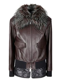 Sacai Leather Jacket With A Plush Collar