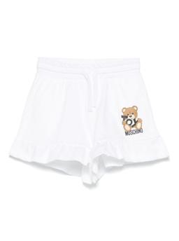 Moschino White Shorts With Elastic Drawstring Waist And Logo Print On The Front In Cotton Girl