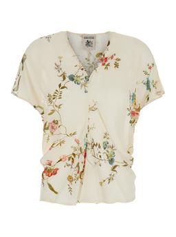 SEMICOUTURE Multicolor Top With V Neck And All-over Floral Print In Viscose Woman