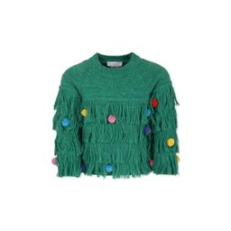 Stella McCartney Kids Green Sweater For Girl With Pompoms