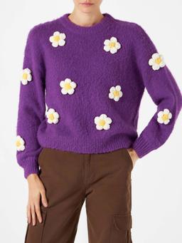 MC2 Saint Barth Woman Brushed Crewneck Sweater With Daisy Appliqué