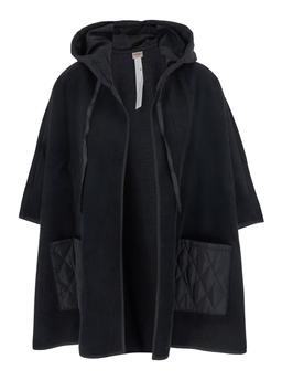 TwinSet Black Jacket With Drawstring Hood And Two Front Patch Pockets In Tech Fabric Woman