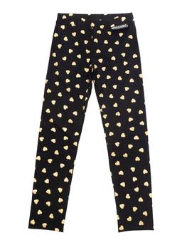Moschino Black Leggings With All-over Heart Print In Stretch Cotton Girl