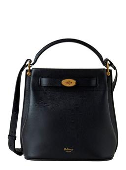Mulberry small Islington Black Bucket Bag With Twist Lock Closure In Hammered Leather Woman
