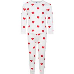 Petit Bateau White Pajamas For Girl With Red Hearts