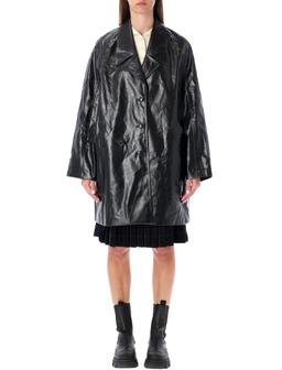 Low Classic Oversized Black Faux Leather Coat