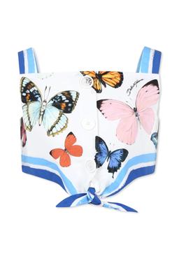 Dolce & Gabbana White Crop Top For Girl With Butterflies