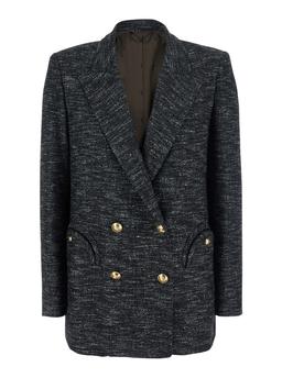 Blazé Milano aifer Grey Double-breasted Jacket With Notched Revers In Wool Blend Woman