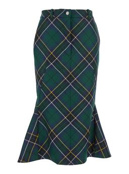 Alexander McQueen Green Skirt With All-over Tartan Pattern In Cotton Woman