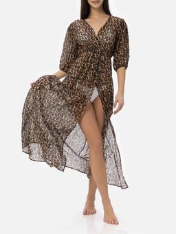 MC2 Saint Barth Cotton And Silk Long Dress Bliss With Animalier Print