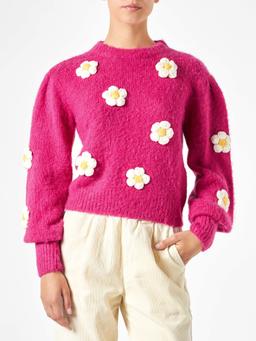 MC2 Saint Barth Woman Brushed Sweater With Crochet Flowers Appliqués