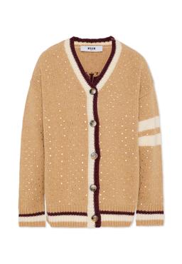 MSGM Beige Cardigan For Girl With Studs