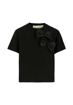 Simonetta Black T-shirt For Girl With Bows