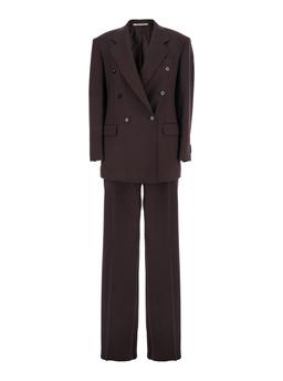 Tagliatore Brown Double-breasted Suit With Notched Revers In Fabric Woman