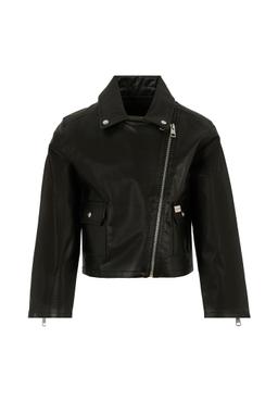 Calvin Klein Black Faux Leather Jacket For Girl With Logo