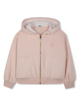 Chloé Pink Cardigan With Fixed Hood And Logo On The Front In Cotton Girl