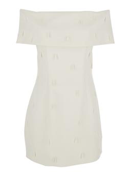 Rotate by Birger Christensen White Off-shoulder Dress With Beaded Embellishments In Tech Fabric Woman