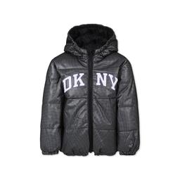 DKNY Black Reversible Down Jacket For Girl With Logo