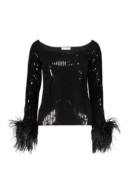 Valentino Garavani Elegant Black Top With Long Sleeves And Feathers
