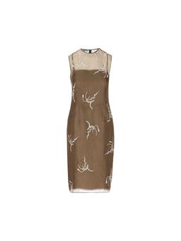 Prada Allover Embroidered Sleeveless Midi Dress