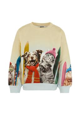 Molo Beige Sweatshirt For Kids With Dog And Cat