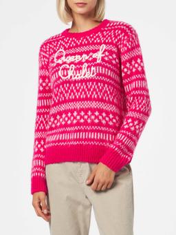 MC2 Saint Barth Woman Crewneck Soft Sweater With Fair Isle Print And Queen Of Chalet Embroidery