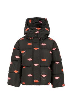 Stella McCartney Kids Black Down Jacket For Girl With Mouth
