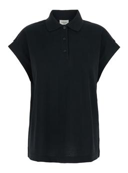 Saint Laurent Black Sleeveless Polo Shirt With Classic Collar And Cassandre Embroidery On The Front In Cotton Woman