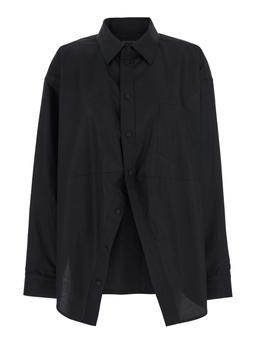 Balenciaga Black Shirt With Pointed Collar And Front Slit In Cotton Woman