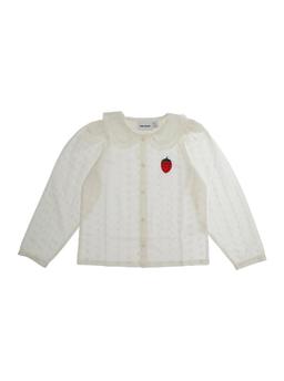 Mini Rodini White Shirt With Peter Pan Collar And Strawberry Embroidery In Cotton Girl