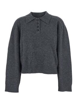 Loulou Studio Grey Sweater With Classic Collar And Ribbed Details In Cashmere Woman