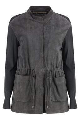 Moorer Cardigan With Suede Frontal Panel