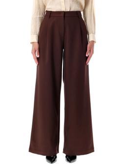 Sessùn Brown Wide-leg Trousers In Broken Twill
