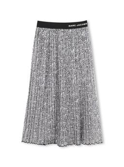 Marc Jacobs Black Skirt With Elastic Waist And All-over Logo Lettering Print In Tech Fabric Girl