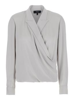 Theory Metallic Blouse With Peak Revers And Crossover Neck In Silk Woman