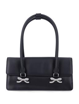 Self-portrait Black Leather Shoulder Bag With Crystal Bows