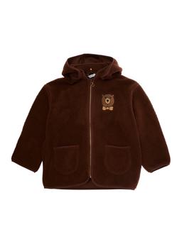 Mini Rodini Brown High Neck Sweatshirt With Logo Patch On The Front In Faux Fur Girl