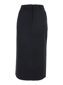 Dunst Black Long Skirt With Belt Loops And Rear Single Slit In Wool Blend Woman