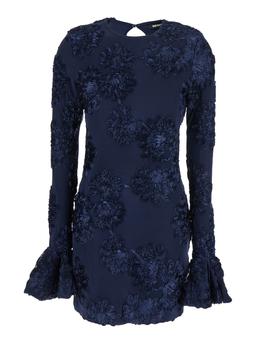 Rotate by Birger Christensen Blue Dress With Mesh Inserts And Embossed Flowers In Fabric Woman