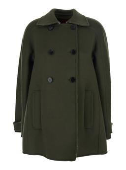 Gucci Green Coat With Pointed Collar And Front Welt Pockets In Wool Woman