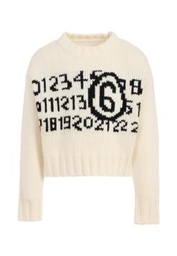 MM6 Maison Margiela Ivory Crop Sweater For Girl With Logo